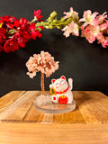 Bonsaï Maneki-neko en Quartz Rose – Chat Porte-Bonheur Solaire