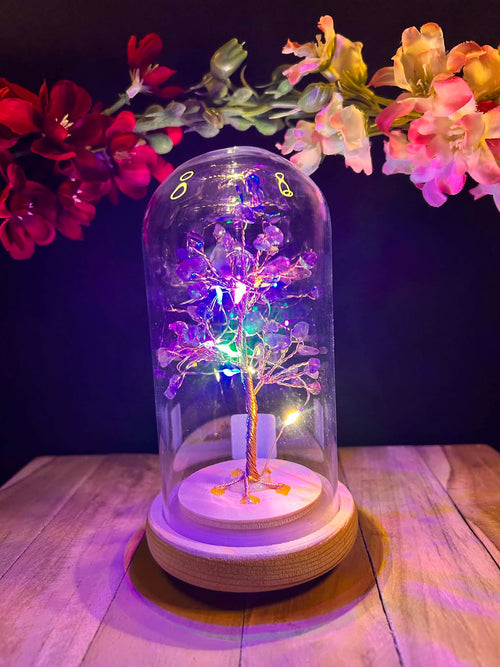 Bonsaï Lumineux en Fluorine sous Cloche – Arbre de Vie avec QR Code Explicatif